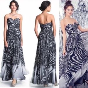 La Femme Strapless Evening Gown 0 Print Prom